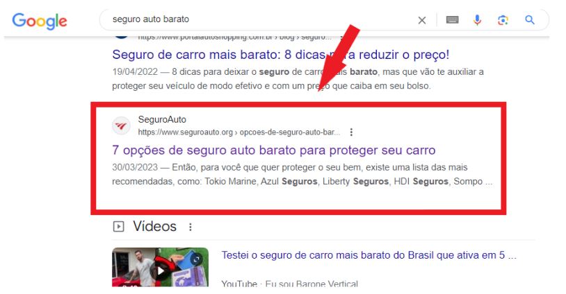 topo das pesquisas no Google